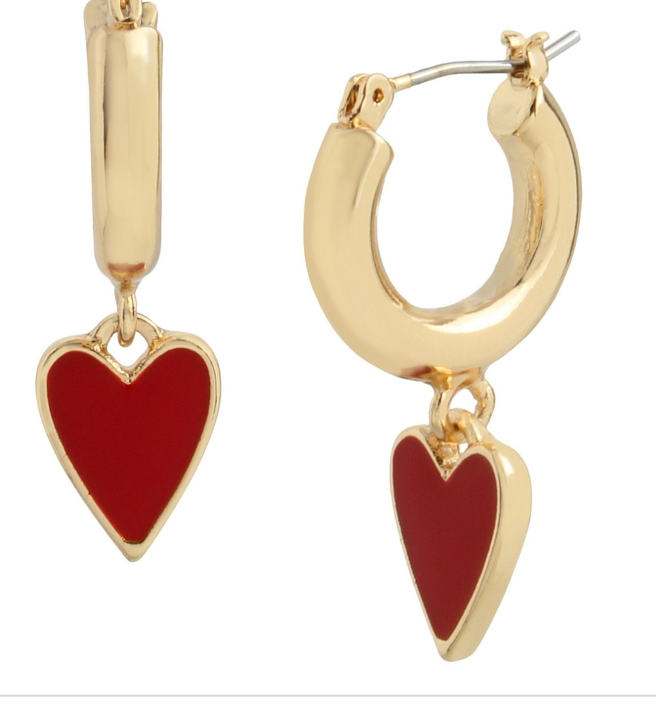 Betsey Johnson red heart hoop dangle NWT